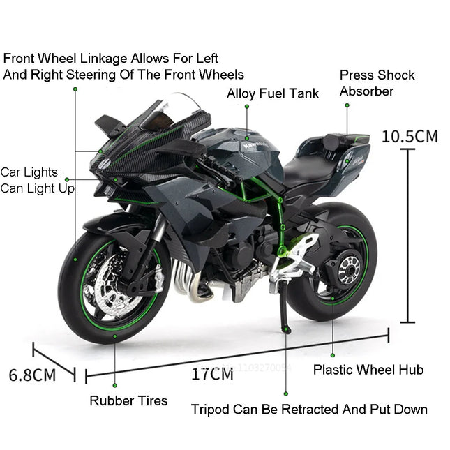 1:12 Kawasaki H2R BWM S1000RR Alloy Motorcycle Toys Diecast Miniature Car Front Wheel Steering Motorbike Children Christmas Gift