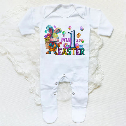 My First Easter Bunny Printed Baby Babygrow Sleepsuit Bodysuit Newborn Coming Home Hospital Outfit Infant Easter Party Romper