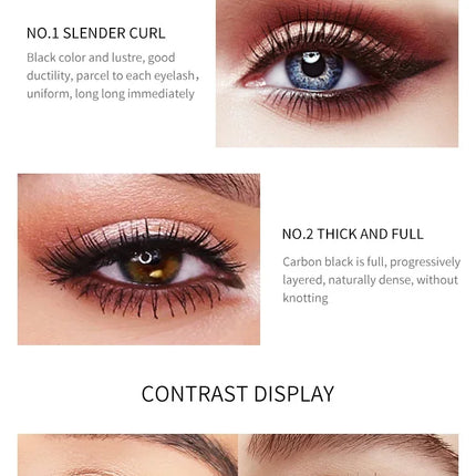 QIC Double Effect 4D Mascara Waterproof Long Curl Natural Thick Eyelash 2-in-1 Black Mascara with 2 Brush Heads
