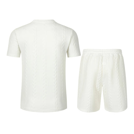 Summer men's new jacquard solid-color simple and fashionable comfortable round-neck short-sleeved short pants set