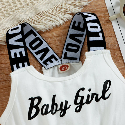 Toddler Kids Baby Girls Summer Romper, Sleeveless Crew Neck Letter Print Short Jumpsuit Elastic Waist Clothes 9M-4T