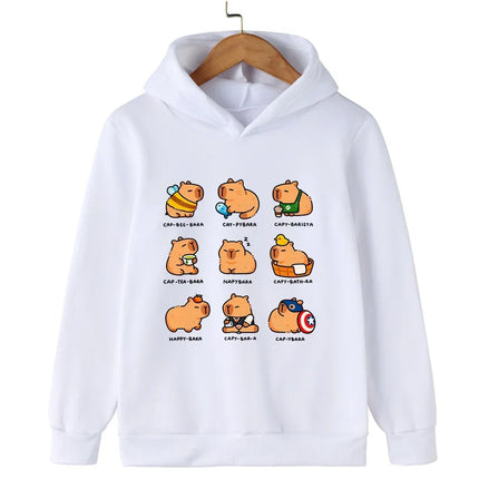 Cute capybara cute cartoon print fashionable casual warm and comfortable hooded sweatshirt for boys and girls