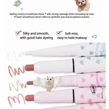 FLORTTE Dual-ended Lip Liner Pencil Natural Matte Cute Animals Nude Lipstick Pen Long Lasting Lip Gloss Korean Cosmetic Make Up