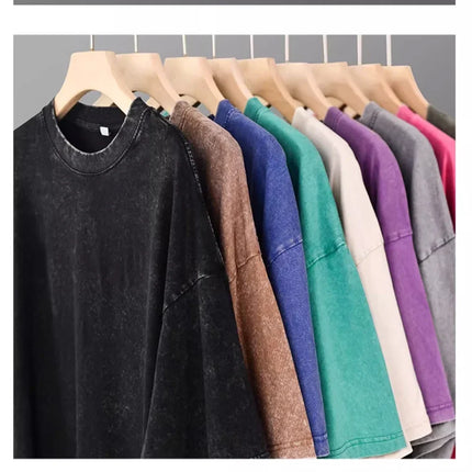 American Style Retro Heavyweight Solid Color Short Sleeved T-shirt Men Women Summer Street Trendy Washed Old Oversized Clothes