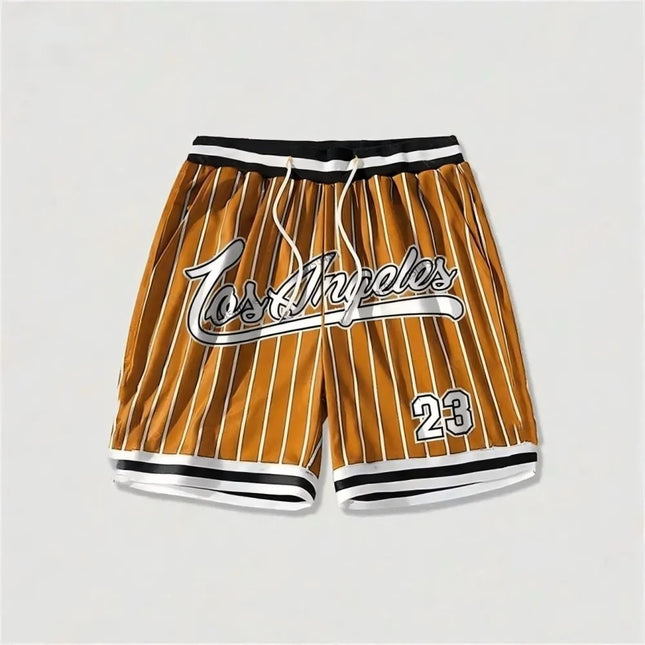 European and American men's summer Gothic letter stripe print comfortable breathable drawstring shorts outdoor casual pants