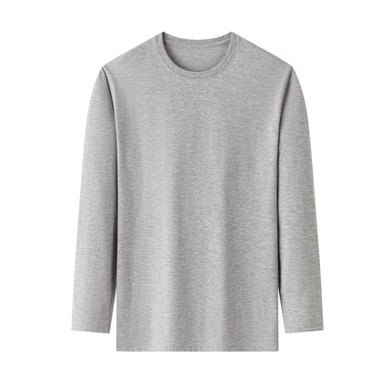 Men's Solid Color Round Neck Cotton Long Sleeved T-shirt Summer Comfortable Top