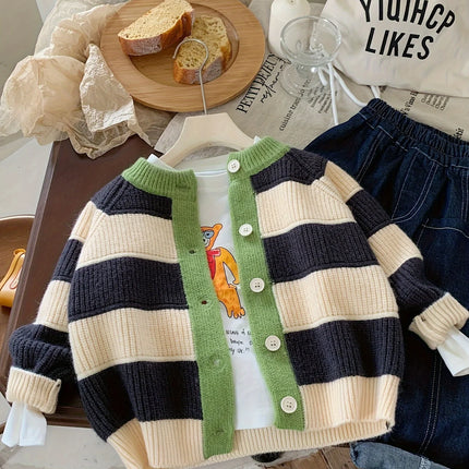 New Children's Sweater Cardigan, Spring and Autumn Striped, Stylish and Fashionable, Baby Color-Blocking Autumn Style