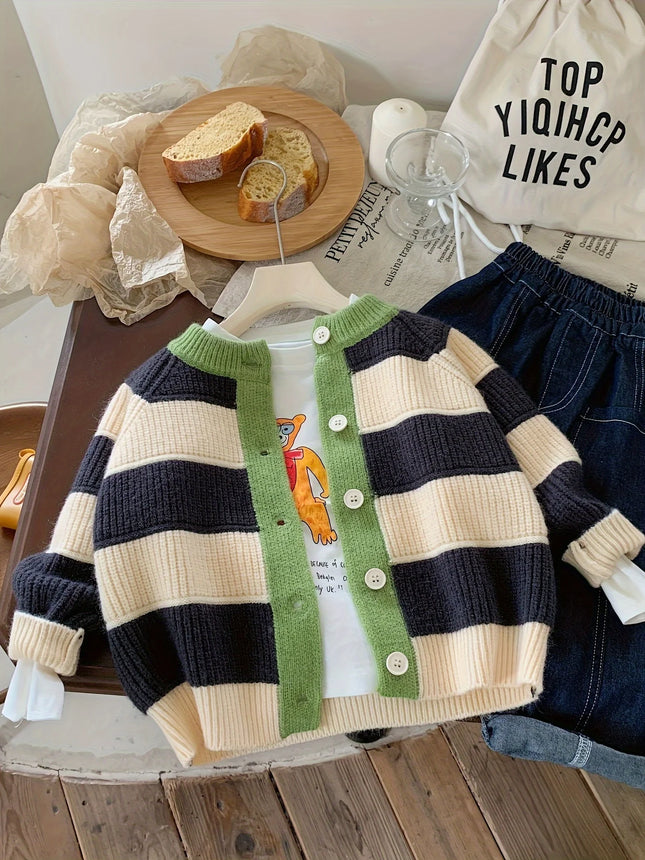 New Children's Sweater Cardigan, Spring and Autumn Striped, Stylish and Fashionable, Baby Color-Blocking Autumn Style