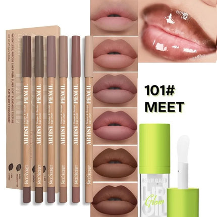 BEAUTY GLAZED 6Pcs Matte Waterproof Lipliner Set+Lip Oil  Lip Essence Lip Oil Plumping Lip Tint Lip Care Lip Gloss Glaze Makeup