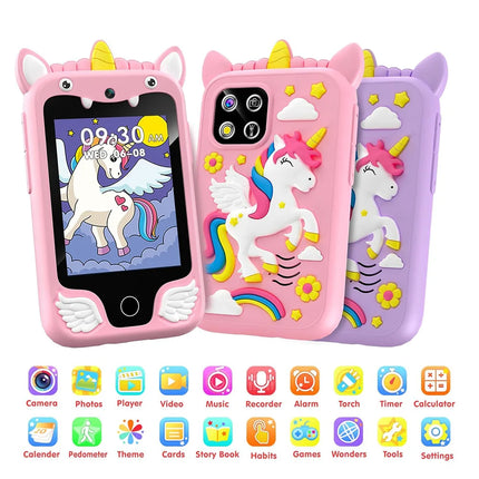 Kids Smart Phone Camera Toys Touchscreen Unicorn Baby Mobile MP3 Player Digital Camera Educational Toys for Girls Boys Age 3-8