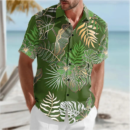 Men's Palm Leaf Tropical Plants Summer Hawaiian Shirt Button Up Shirt Aloha Shirt Short Sleeve Hawaiian Vacation Beach Wear