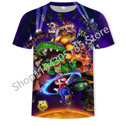 Super Mario Boys Girls Clothes Princess Peach Luigi T-shirt Cool Comfortable Sweat Absorption Short-sleeved Top Baby Show Gifts
