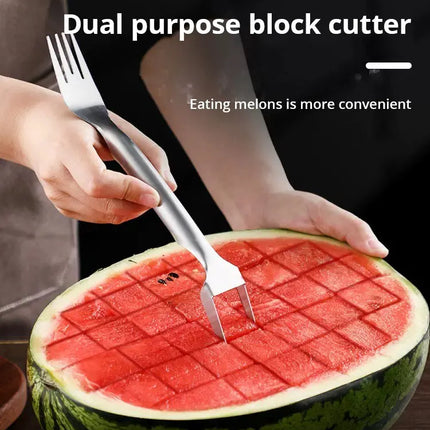 1pc Multi-purpose Portable 2In1 Watermelon Fork Slicer Watermelon Slicer Cutter Knife Stainless Steel Kitchen Fruit Cutting Fork