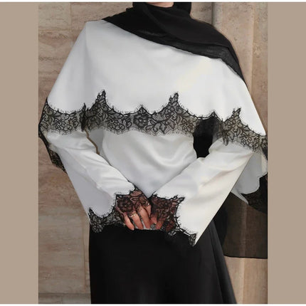 Elegant Lace Patchwork Shawl Top Skirt Set Women Lace Up Full Sleeve Shirt Loose Long Skirt 2026 Spring Fashion Lady Outfit