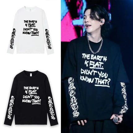 Kpop Vintage O-neck Yk2 Fairy Hombre The Earth IS Fiat Print Dark Style Baby Grunge Boy Girls Streetwear Pure Cotton Sweater