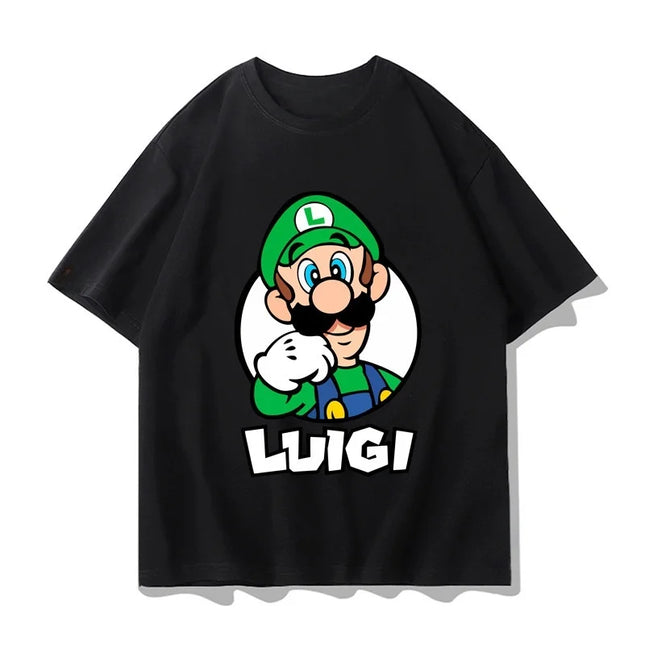 Super Mario Luigi T-shirt Men and Women Summer Cotton Y2K Clothing Fashion Breathable Anime Fans Short Sleeve Tops Streetwear