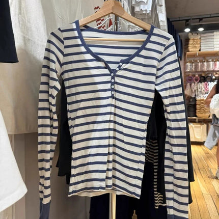 Pink Striped Slim Long Sleeve Tees Women Spring Casual Cotton O-neck Tshirt New Tops Clothes Sweet Cute  Vintage T-shirts Y2K