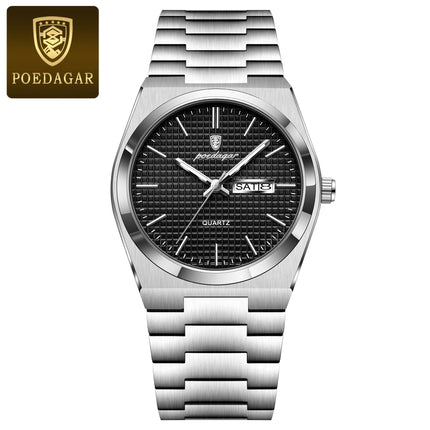 POEDAGAR Luxury Original Men's Watch Waterproof Stainless Steel Luminous Men's Wristwatch Date Week Quartz Fashion Watches For Men