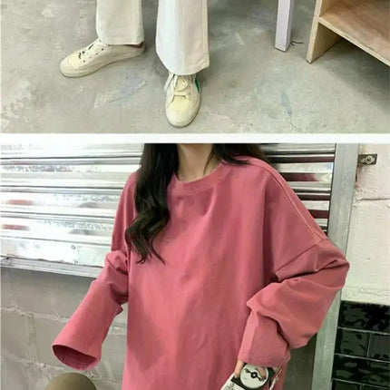 Harajuku Long T-Shirt Spring Autumn Solid Simple Oversized T-shirt for Women Goth T-shirts Split White Black Long Sleeve Tops
