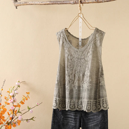 Ele Embroidered Loose Women's Tank Top Trendy Design Summer New Sle Cotton Comfortable Fit Overhead Casual Wear
