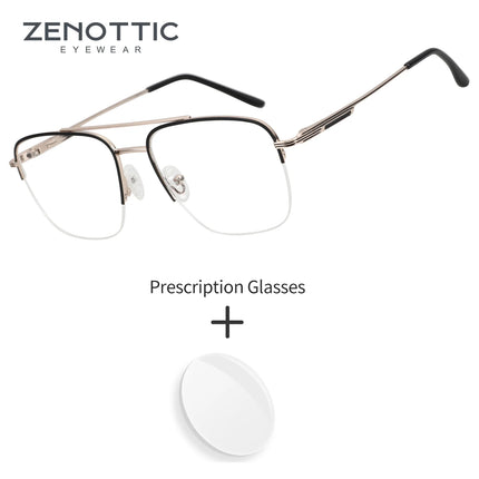 ZENOTTIC (M Size) Men Half frame Square Mental Prescription Pilot Glasses Blue Light Blocking Optical Eyewear For Screen
