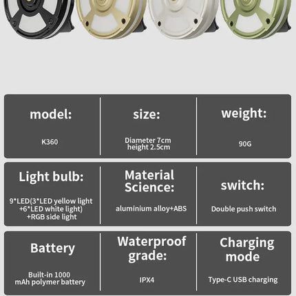 Rechargeable Waterproof Outdoor Camping Light Portable with Clip Hook Magnet RGB Ambiance Multifunctional for Camping