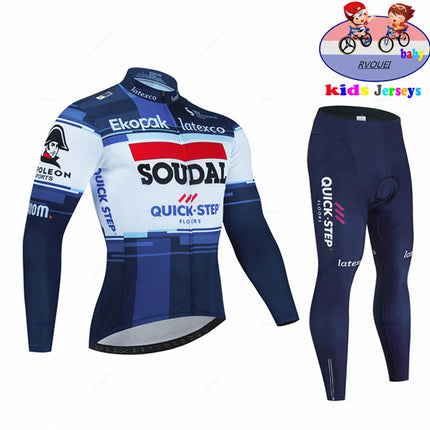 Soudal Quick Step Baby Cycling Clothing Children Long Sleeve Jersey Set Breathable Sportswear Kids Bicycle Maillot Ciclismo