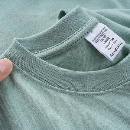 600G Heavy Cotton Short-sleeved T-shirt for Men and Women with The Same Loose Round Neck Simple Navy Blue Bottoming Shirt