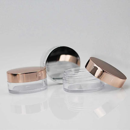 50pcs 3ml Makeup Jar Cosmetic Empty Container with Rose Gold Lid Plastic Small Bottle for Eyeshadow Cream Lip Balm Container