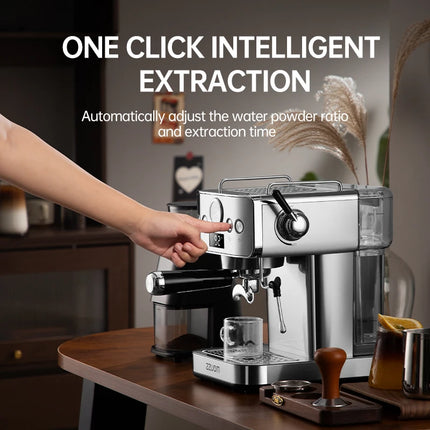 20Bar Semi-Automatic Espresso Machine,Stainless Steel Casing,Professional Spouted Portafilter,Equipped with a pressure gauge