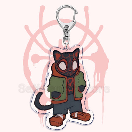 Cute Spider Punk Cat Warrior Key Chain Key Ring Invincible Superhero Keychains Keyring Pendant for Bag Man Women Jewelry Gifts