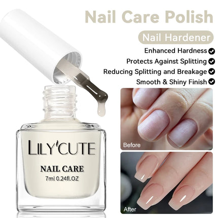 LILYCUTE 7ml Clear Nail Base Top Polish Nail Care Polish Milky White Pink Strengthener Nail Hardener Long Lasting Nail Varnish