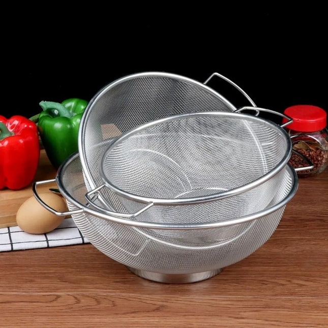 Stainless Steel Colander With Double Handle Food Pasta Strainer Basket With Self-draining Solid Ring Base Fine Mesh Filter