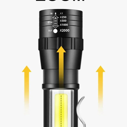 Portable COB+LED Pocket Flashlight Rechargeable Tactical Torch MINI 3 Lighting Mode with Side Lamp for Outdoor Camping Emergency
