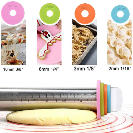 Adjustable Stainless Steel Rolling Pin with 4 Thickness Removable Rings Versatile Dough Roller for Baking Pizza Bakeware Tools