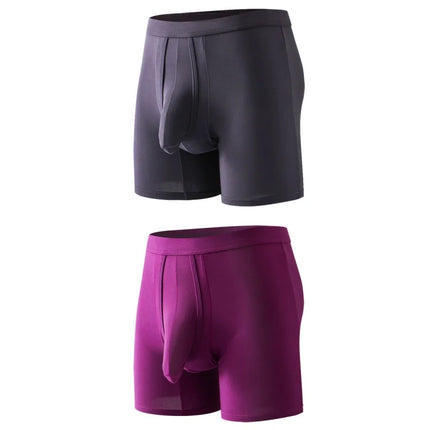 2PCS Mens Long Legs Underwear Separate Ball Pouch Breathable Comfort Sport Seamless Boxer Trunks Shorts Calzoncillo Hombre