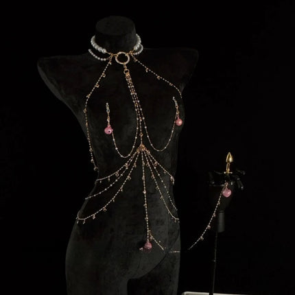 Pearl Ball Gag Collar Heart-Shaped Nipple Labia Clips Metal Bell Body Chain Sexy Accessories Multiple Sizes Butt Plugs Sex Toys