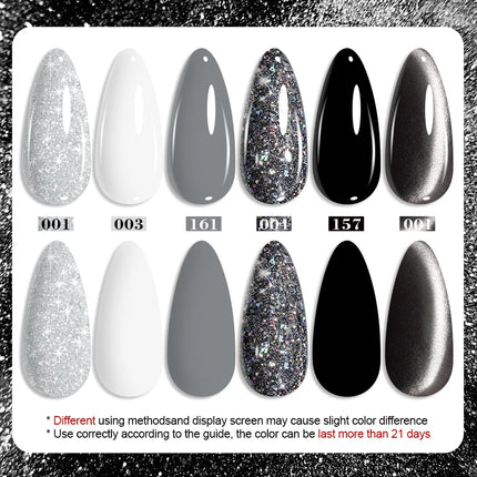 6Pcs Black White Nail Gel Polish Set 10Ml Soak Off UV LED Varnish Manicure Tools Design For Home Salon Nail Art DIY