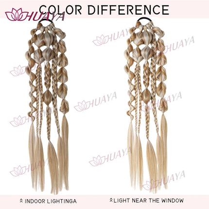 24 Inch Synthetic Fiber Handmade Mixed-Color Lantern Bubble Twist Braids – Daily & Vacation Style Hair Extensions, Suitable for