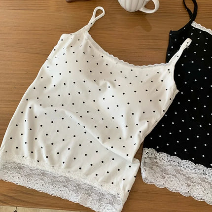 Sweet Sle Lace Polka Dot Svel Tank Top Padded Inner Wear Outerwear for Spring Summer Travel Outfit Casual Women's Vest