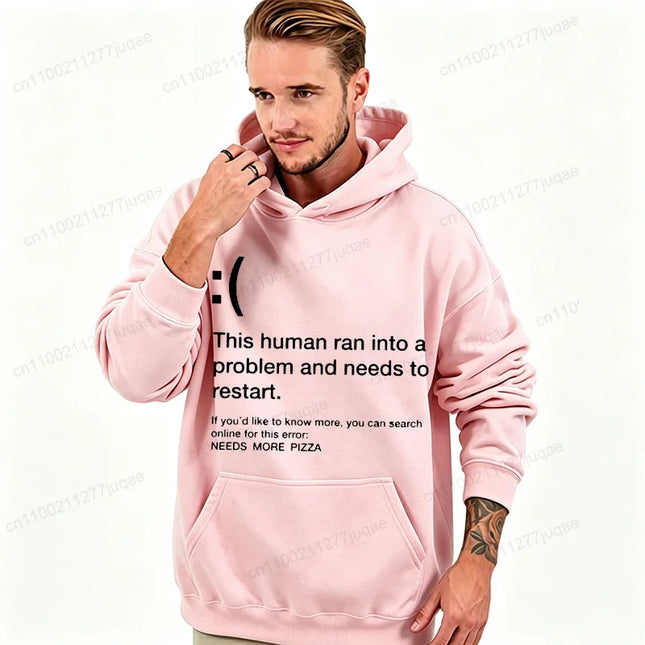 Blue Screen of Death Men Hoodies Needs More Pizza Geek Programmer Graphic Tracksuits Man Sportwear Geek Sweatshirts Tops Gifts