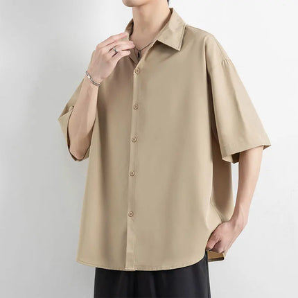 Men's Summer Korean Half Sleeve Shirt Men's Collar Solid Color Shirt Loose Short Sleeve