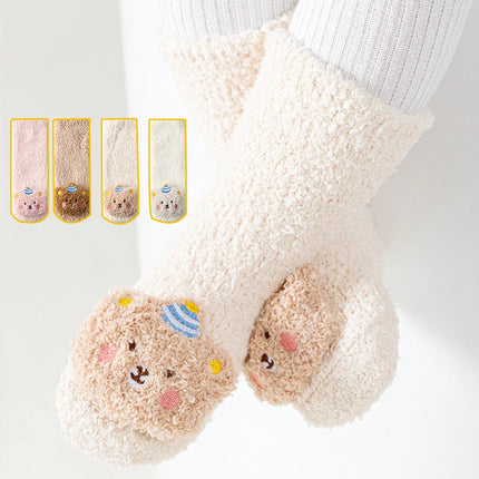 Cute Cartoon Bear Baby Sock Winter Thicken Warm Baby Boys Girls Sock Fleece Loope Todddler Kids Floor Sock