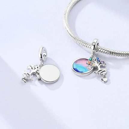 100% 925 Sterling Silver Blue Round Crystal Life Tree Angel Star Moon Pendants Charms Fit 925 Original Bracelets DIY Jewelry