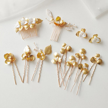 Ins Copper Floral Leaf Hair Pins Bridal Comb Girls Hair Piece Jewelry Handmade Wedding Women Headpiece