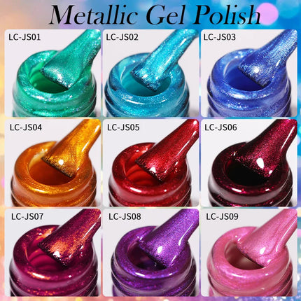 7ml Metallic Gel Nail Polish Red Chrome Effect Soak Off Varnish Semi-Permanent Nails Art Manicure Base Top Coat and Magnetic