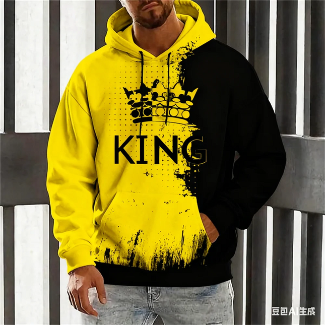 Funny Crown Pattern Men's Hoodies Fashion Gradient Letter Print Loose Sweatshirts Hip Hop Trend y2k Clothes Fall Casual Pullover