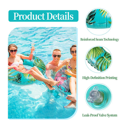 Botanical Leaf Pattern Swim Ring - Durable Vinyl Inflatable Float for Swimming, Lounging & Summer Water Activities