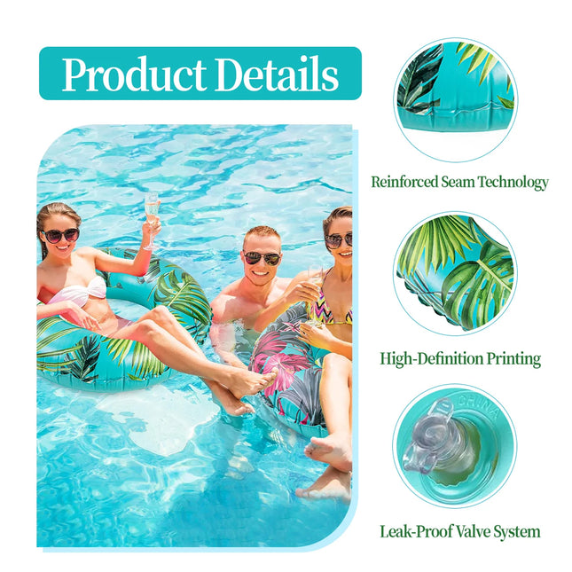 Botanical Leaf Pattern Swim Ring - Durable Vinyl Inflatable Float for Swimming, Lounging & Summer Water Activities