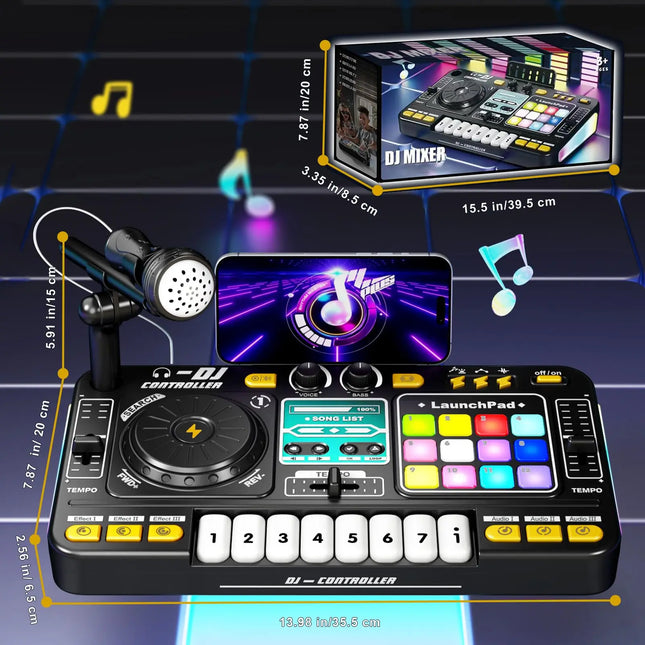 Kid DJ Mixer with Microphone Electronic Piano Keyboard Bluetooth DJ Turntable Controller Musical Instrument Kid Birthday Gift